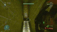 This player delays the checkpoint from the top of the ramp to the end of the hallway.